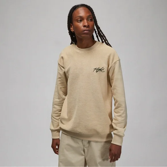Air Jordan Flight Heritage Men’s Beige Olive Green Crew Nike Sweatshirt - Size L